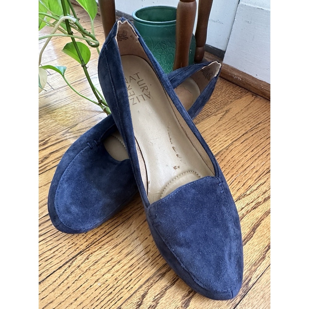 Naturalizer Size 7.5W Slip On Saban Loafers Navy Blue Suede Leather Shoes Flats